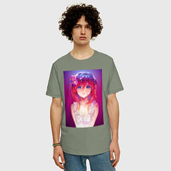 Футболка оверсайз мужская Anime Girl refflex, цвет: авокадо — фото 2