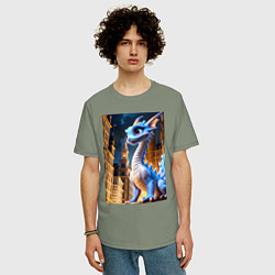 Футболка оверсайз мужская Синяя дракоша, цвет: авокадо — фото 2