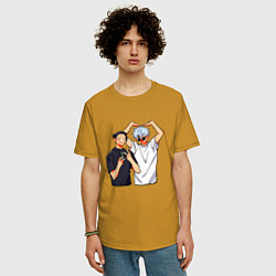 Футболка оверсайз мужская Сатору и Гето - Магическая битва, цвет: горчичный — фото 2