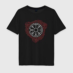 Футболка оверсайз мужская Рунический компас - символы древних славян, цвет: черный