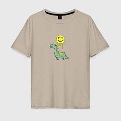 Мужская футболка оверсайз Мультяшный динозавр и стекающий смайлик