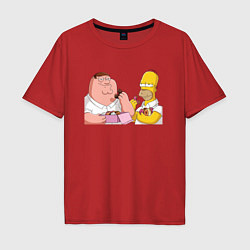 Мужская футболка оверсайз Питер и Гомер едят пончики