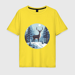 Футболка оверсайз мужская Зимняя сказка олень в лесу, цвет: желтый
