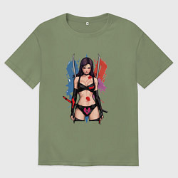 Футболка оверсайз мужская Аниме девушка с катанами, цвет: авокадо