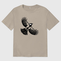 Футболка оверсайз мужская Синица трафарет, цвет: миндальный