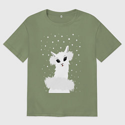 Мужская футболка оверсайз Лама-альпака в пушистых наушниках