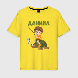 Футболка оверсайз мужская Даниил - мальчик на черепахе, цвет: желтый