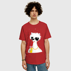 Футболка оверсайз мужская Лама - альпака с бокалом, цвет: красный — фото 2