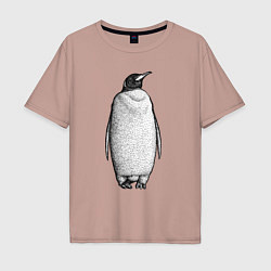 Мужская футболка оверсайз Пингвин стоит анфас
