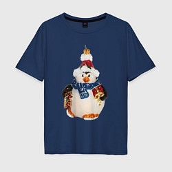 Мужская футболка оверсайз Пингвин в шарфе с подарками