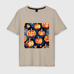 Мужская футболка оверсайз Хэллоуинские тыквы акварель