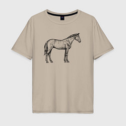 Футболка оверсайз мужская Лошадь стоит в профиль, цвет: миндальный