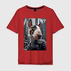 Мужская футболка оверсайз Dude bull terrier in New York - ai art