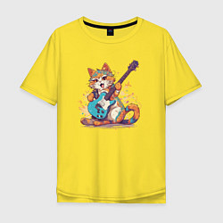 Футболка оверсайз мужская Рыжий кот гитарист, цвет: желтый