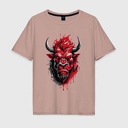 Мужская футболка оверсайз Красный разъярённый бык
