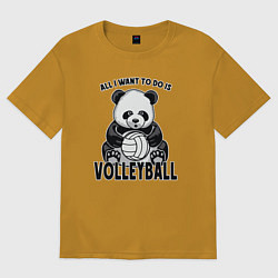 Футболка оверсайз мужская Panda volleyball, цвет: горчичный