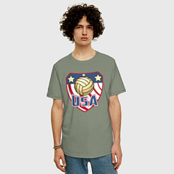 Футболка оверсайз мужская США волейбол, цвет: авокадо — фото 2