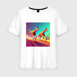 Мужская футболка оверсайз Два бегущих жирафа в стиле кубизма