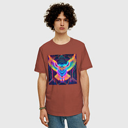 Футболка оверсайз мужская Неоновая сова, цвет: кирпичный — фото 2