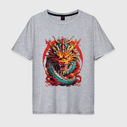Футболка оверсайз мужская Китайский дракон в огне, цвет: меланж