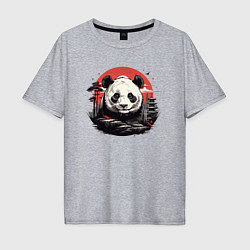 Футболка оверсайз мужская Панда с красным солнцем, цвет: меланж