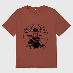 Футболка оверсайз мужская Vitruvian six hand drummer, цвет: кирпичный