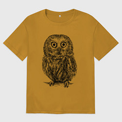 Футболка оверсайз мужская Сова гравюра, цвет: горчичный