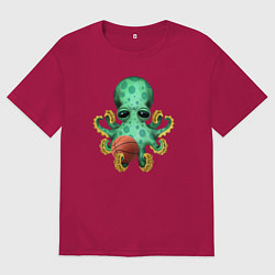 Футболка оверсайз мужская Осьминог баскетболист, цвет: маджента