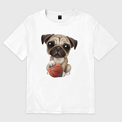 Футболка оверсайз мужская Мопс баскетболист, цвет: белый