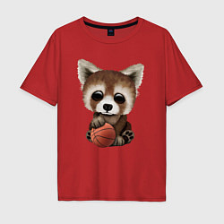Футболка оверсайз мужская Красная панда баскетболист, цвет: красный