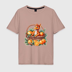 Мужская футболка оверсайз Оранжевый дракон 2024 как мандарин в корзинке
