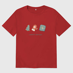 Футболка оверсайз мужская Happy winter and New Year, цвет: красный