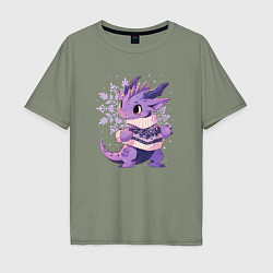 Мужская футболка оверсайз Фиолетовый дракон в свитере