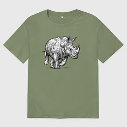 Мужская футболка оверсайз Носорог бежит