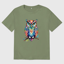 Футболка оверсайз мужская Цветастая сова, цвет: авокадо