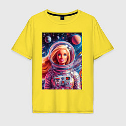 Футболка оверсайз мужская Красавица Барби в космосе - нейросеть, цвет: желтый