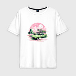 Мужская футболка оверсайз Ретро автомобиль на розовом закате