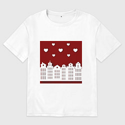 Мужская футболка оверсайз Белые картонные домики и сердца