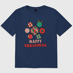 Футболка оверсайз мужская Happy Christmas, цвет: тёмно-синий