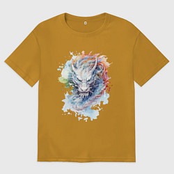 Футболка оверсайз мужская Дракон нарисованный акварелью, цвет: горчичный