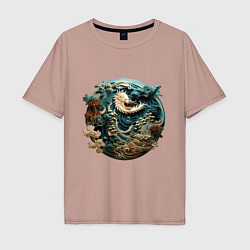 Мужская футболка оверсайз Китайский дракон в круге