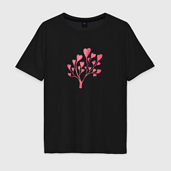 Футболка оверсайз мужская Дерево из сердечек - символ любви, цвет: черный