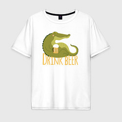 Мужская футболка оверсайз Крокодил пьёт пиво