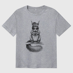 Мужская футболка оверсайз Белка модная в очках и шапке