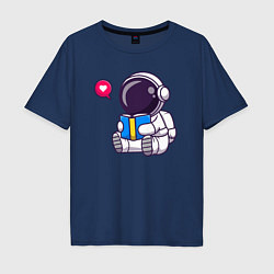 Футболка оверсайз мужская Космонавт читает, цвет: тёмно-синий