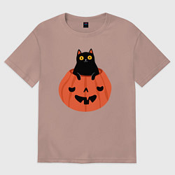 Футболка оверсайз мужская Котик в тыкве, цвет: пыльно-розовый