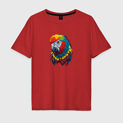Мужская футболка оверсайз Красочный попугай в ярких перьях