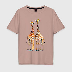 Футболка оверсайз мужская Друзья-жирафы, цвет: пыльно-розовый