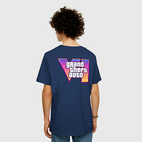 Мужская футболка оверсайз Gta 6 лого на спине / Тёмно-синий – фото 4