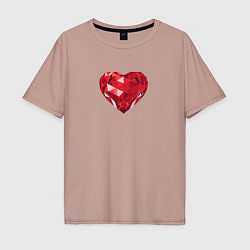 Мужская футболка оверсайз Красное рубиновое сердце